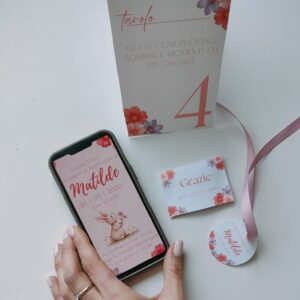 Coordinato battesimo e comunione personalizzato con invito digitale, segnaposto e segnatavolo